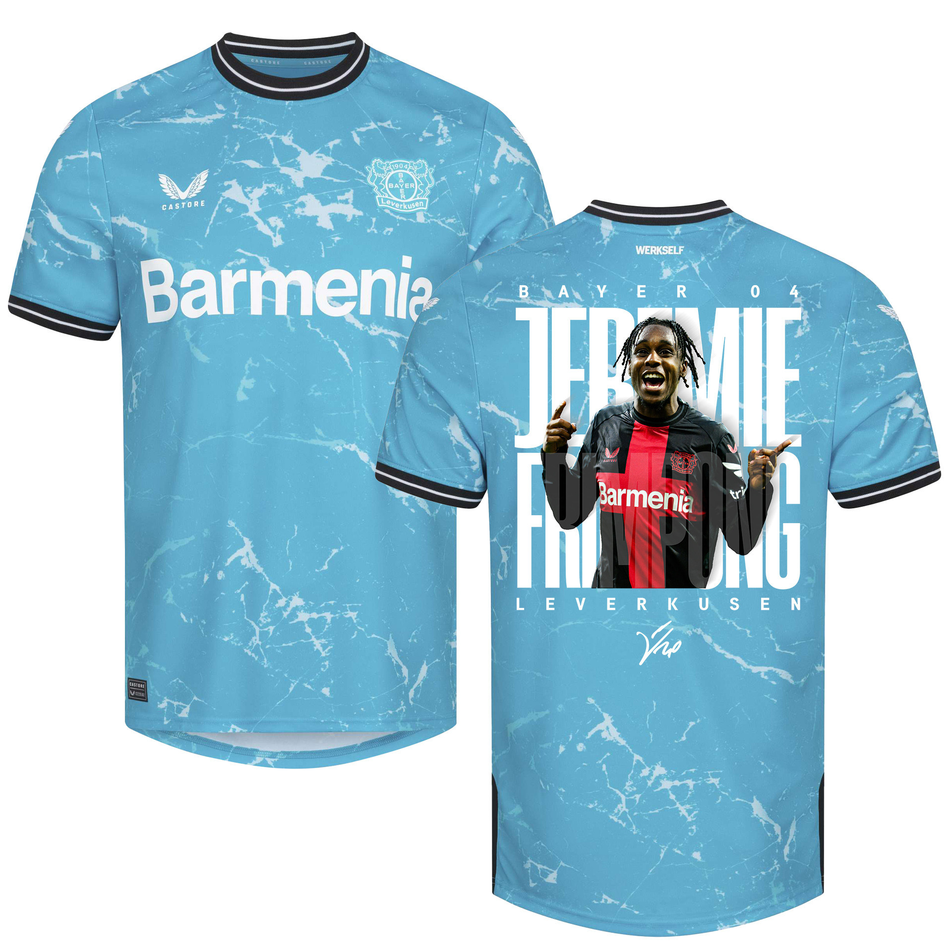 Jeremie Frimpong 30 Bayer 04 Leverkusen 2023/24 Print Graphics Ideas Third Jersey – Men Limited Edition