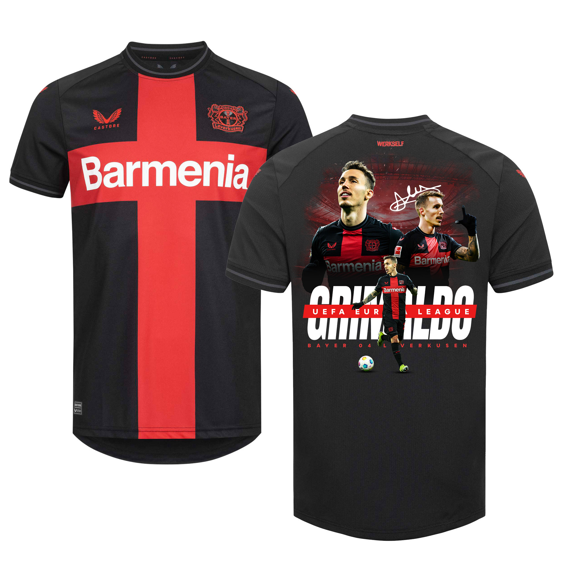 Alejandro Grimaldo 20 Bayer 04 Leverkusen 2023/24 UEFA Europa League Memories Home Jersey – Men Limited Edition