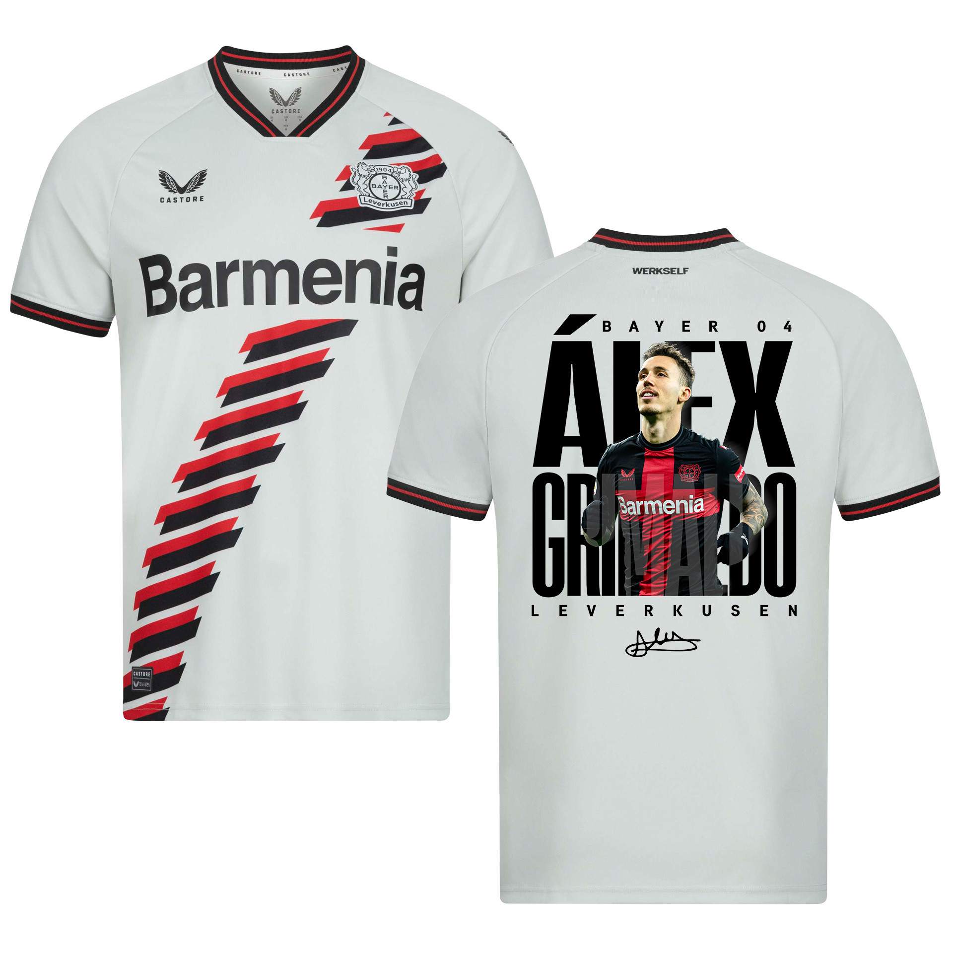 Alejandro Grimaldo 20 Bayer 04 Leverkusen 2023/24 Print Graphics Ideas Away Jersey – Men Limited Edition