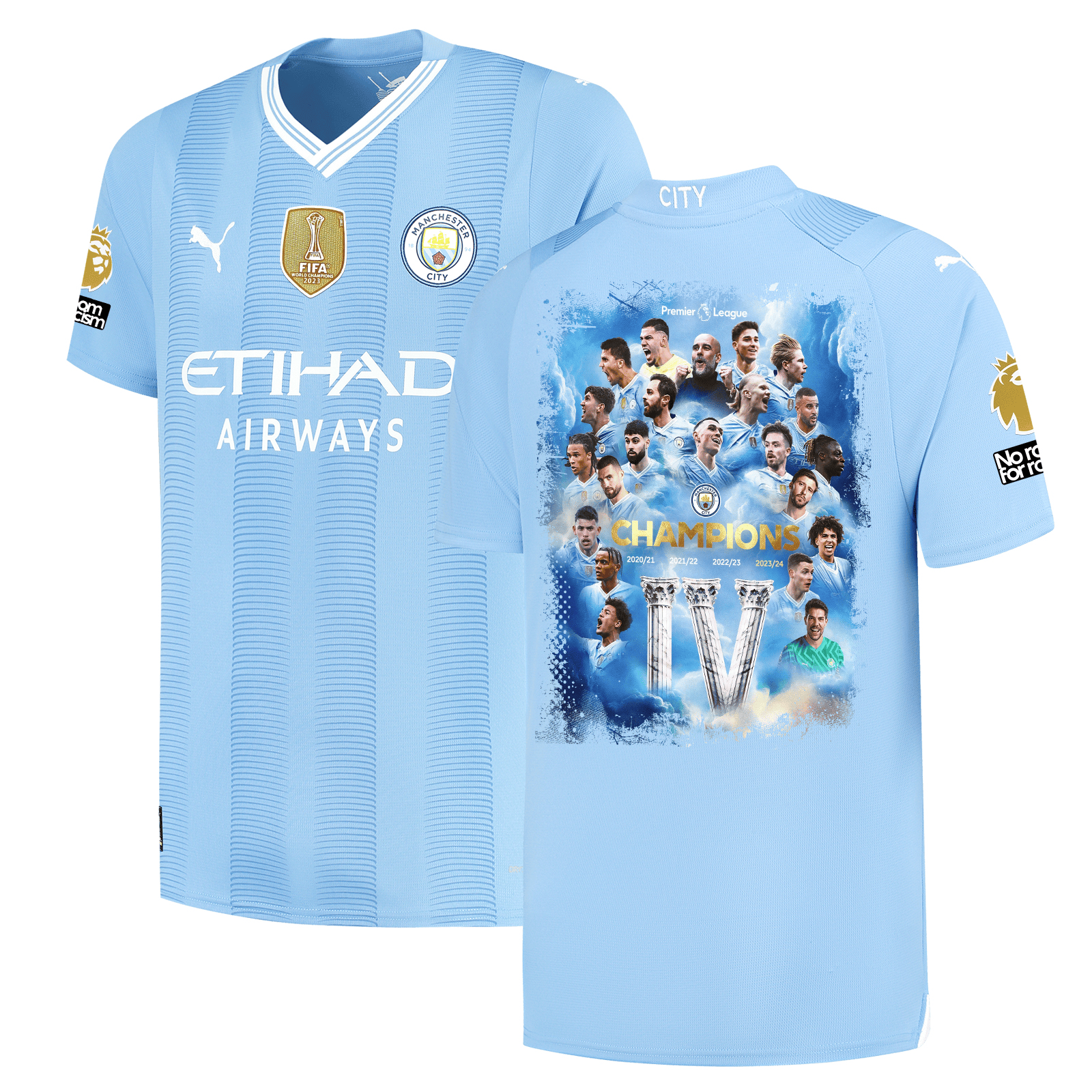 Manchester City 2023/24 Premier League Champions Home Men Jersey – Light Blue