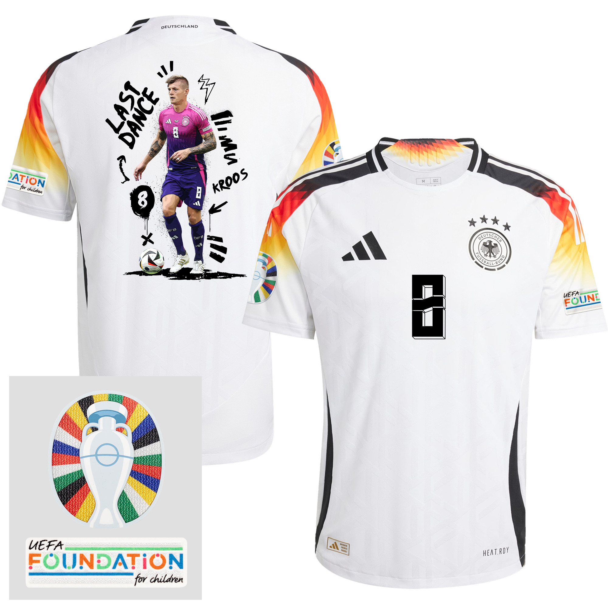 Toni Kroos 8 Farewell to Football Germany 2024/25 Home Jersey – Men – UEFA Foundation Patch