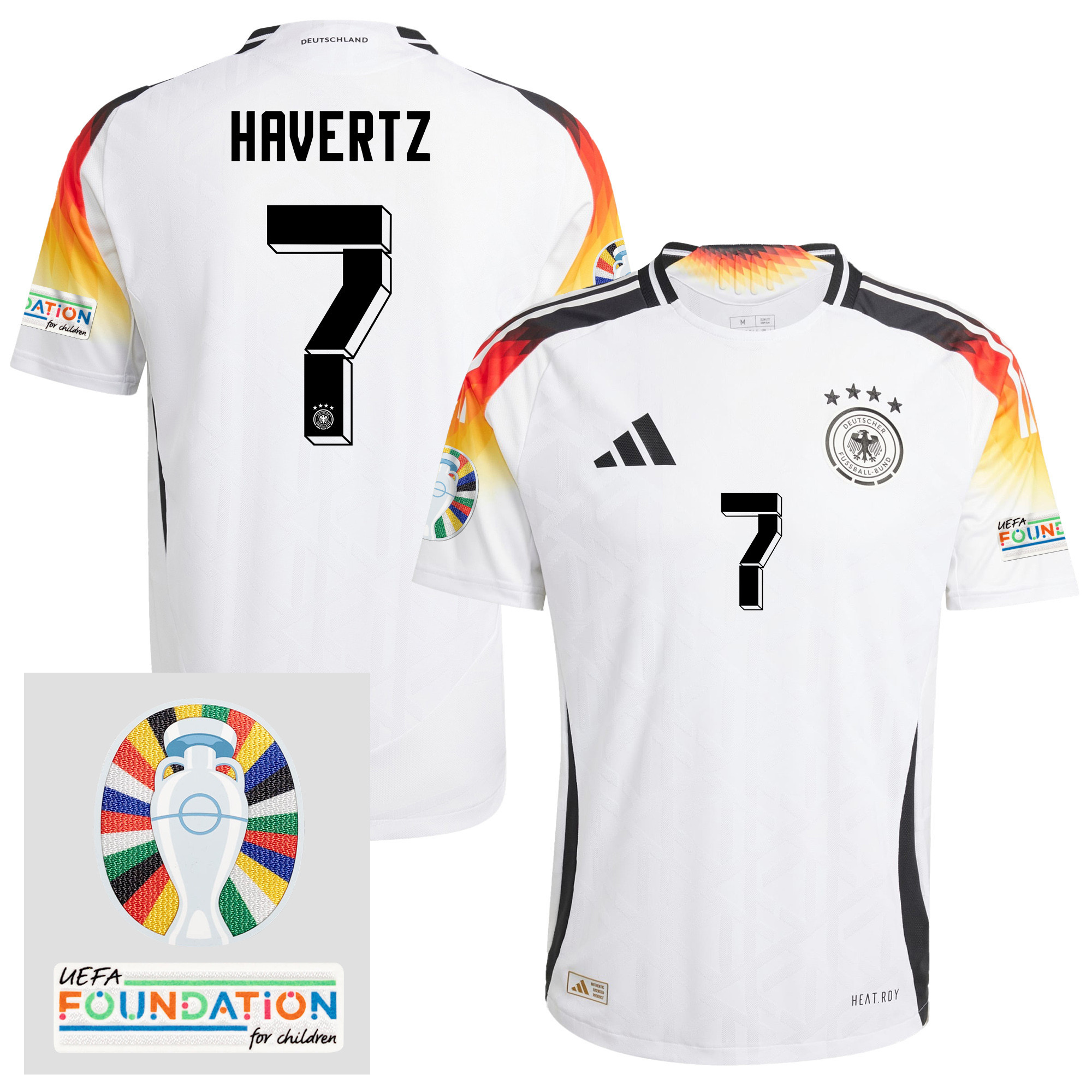 Kai Havertz 7 Germany 2024/25 Home Jersey – Euro UEFA Patch – Men, White