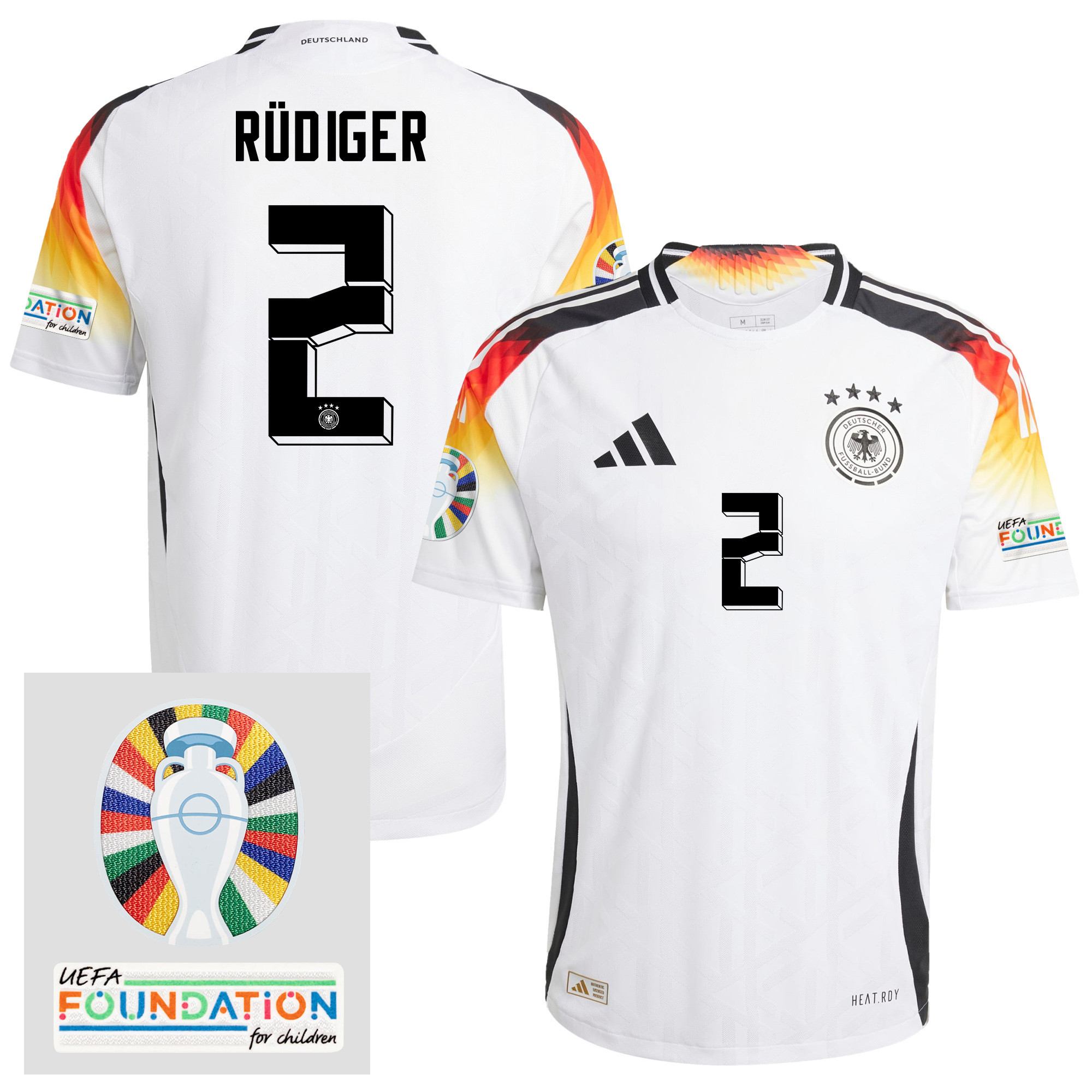 Antonio Rdiger 2 Germany 2024/25 Home Jersey – Euro UEFA Patch – Men, White