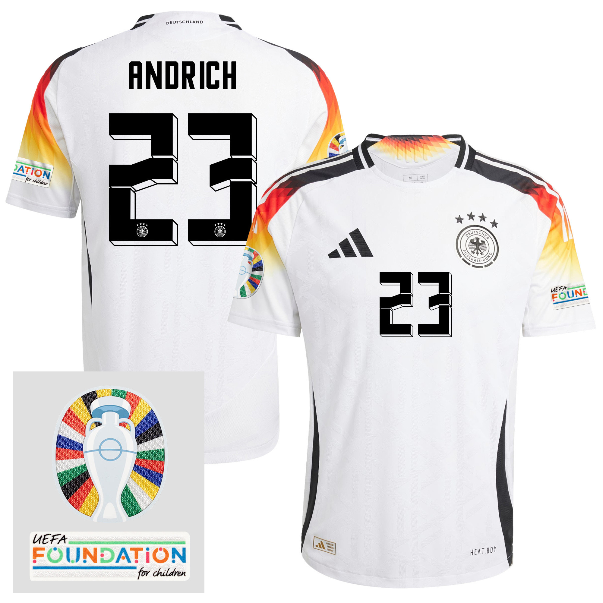 Robert Andrich 23 Germany 2024/25 Home Jersey – Euro UEFA Patch – Men, White