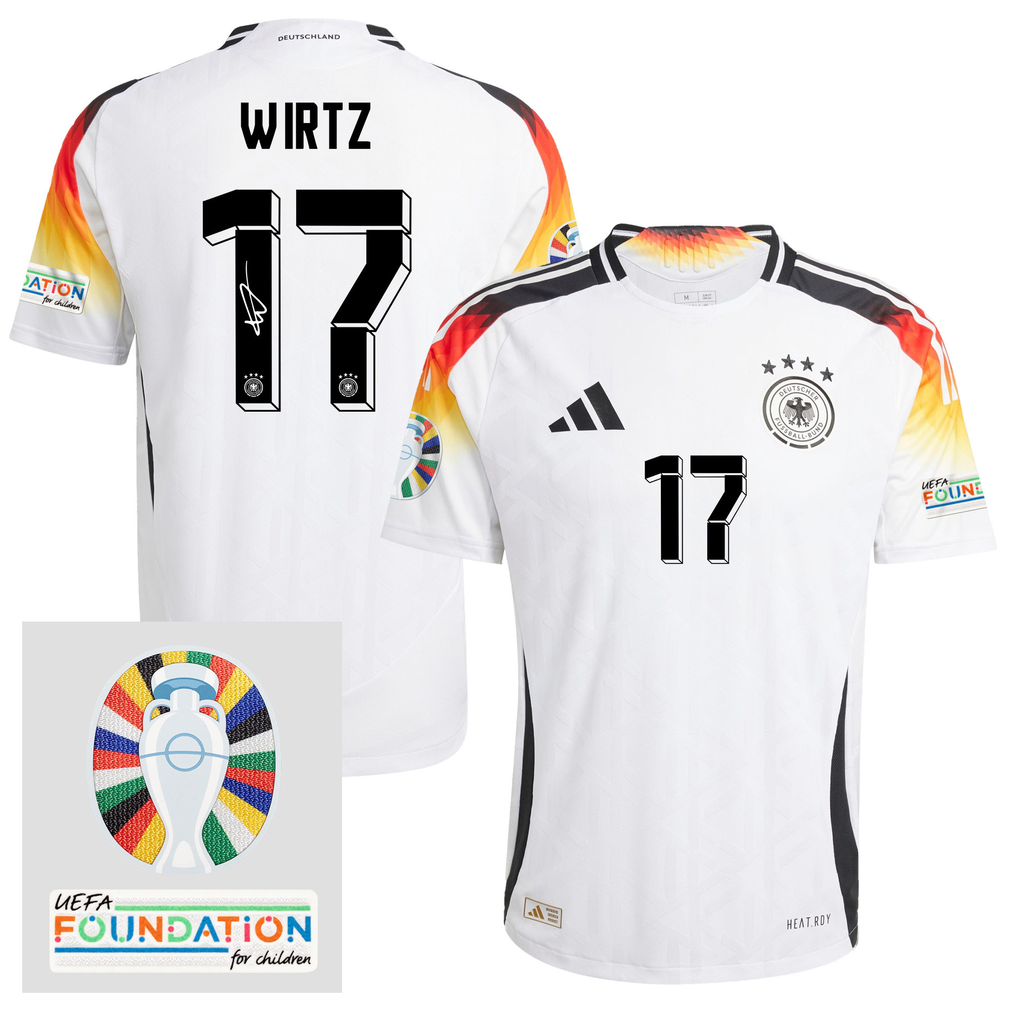 Florian Wirtz 17 Signed Germany 2024/25 Home Jersey – Autographed, Euro UEFA Patch – Men, White