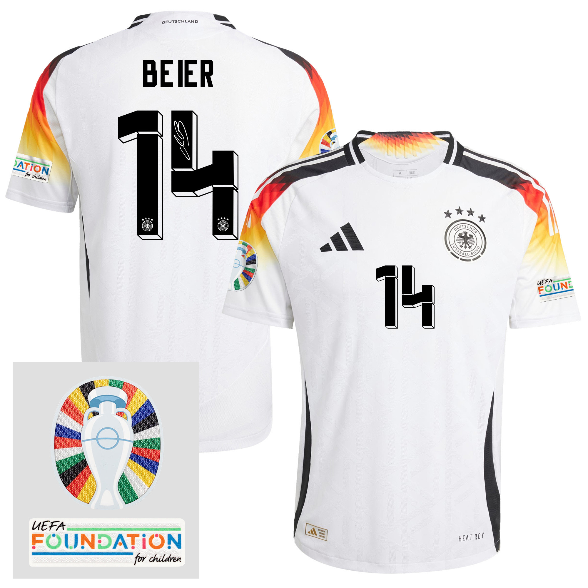 Maximilian Beier 14 Signed Germany 2024/25 Home Jersey – Autographed, Euro UEFA Patch – Men, White