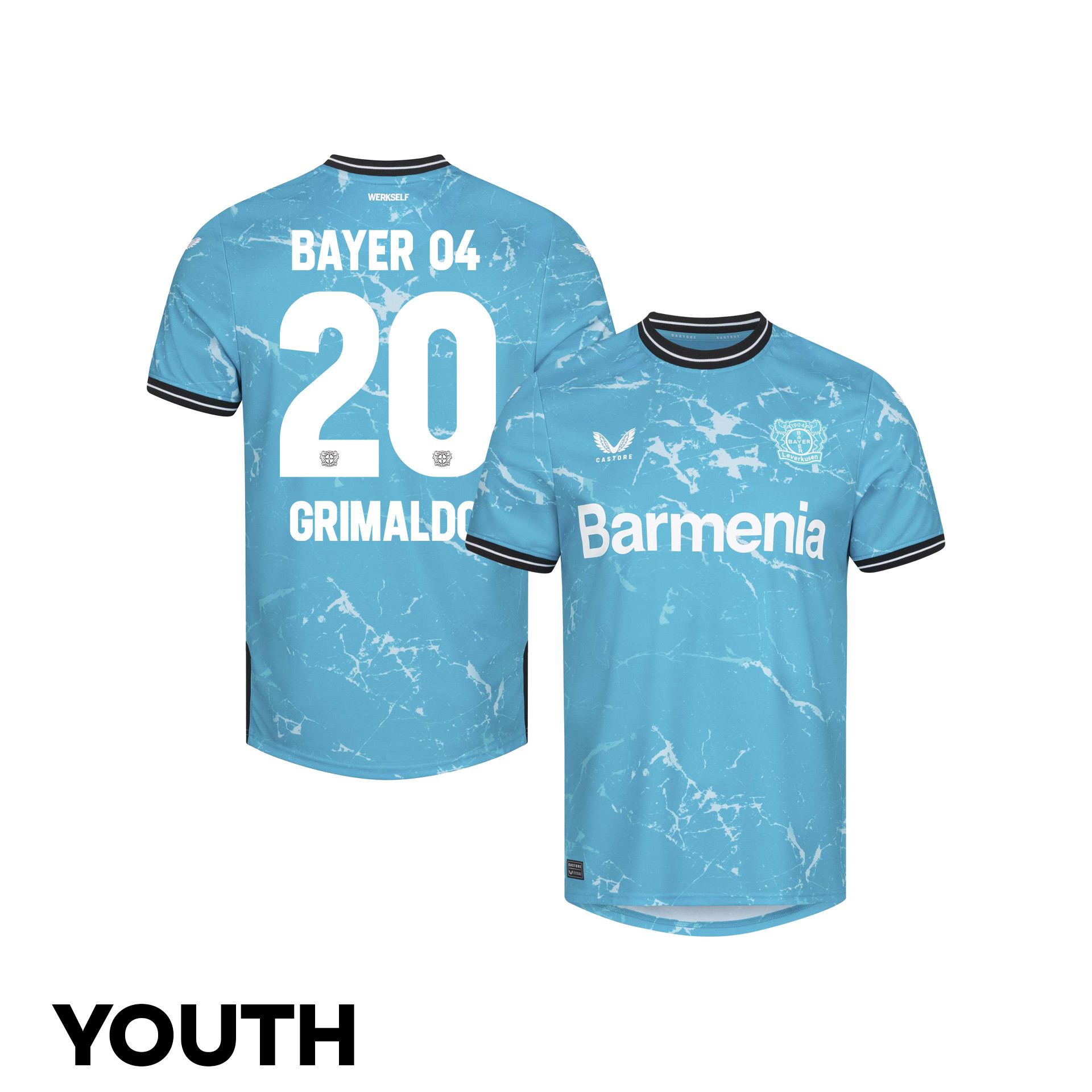 Alejandro Grimaldo 20 Bayer 04 Leverkusen 2023/24 Youth Alternate Jersey – Blue