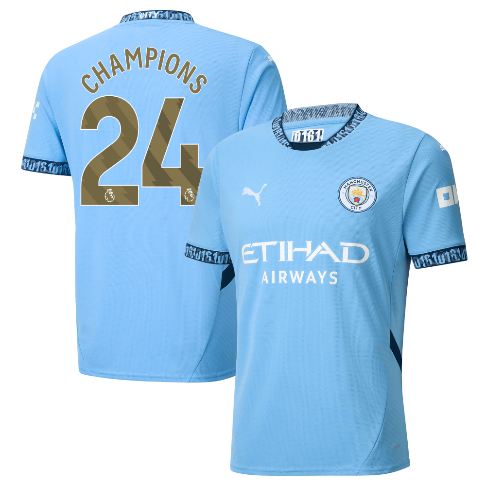 Manchester City 2024/25 With CHAMPIONS 24 Home Men Jersey – Light Blue