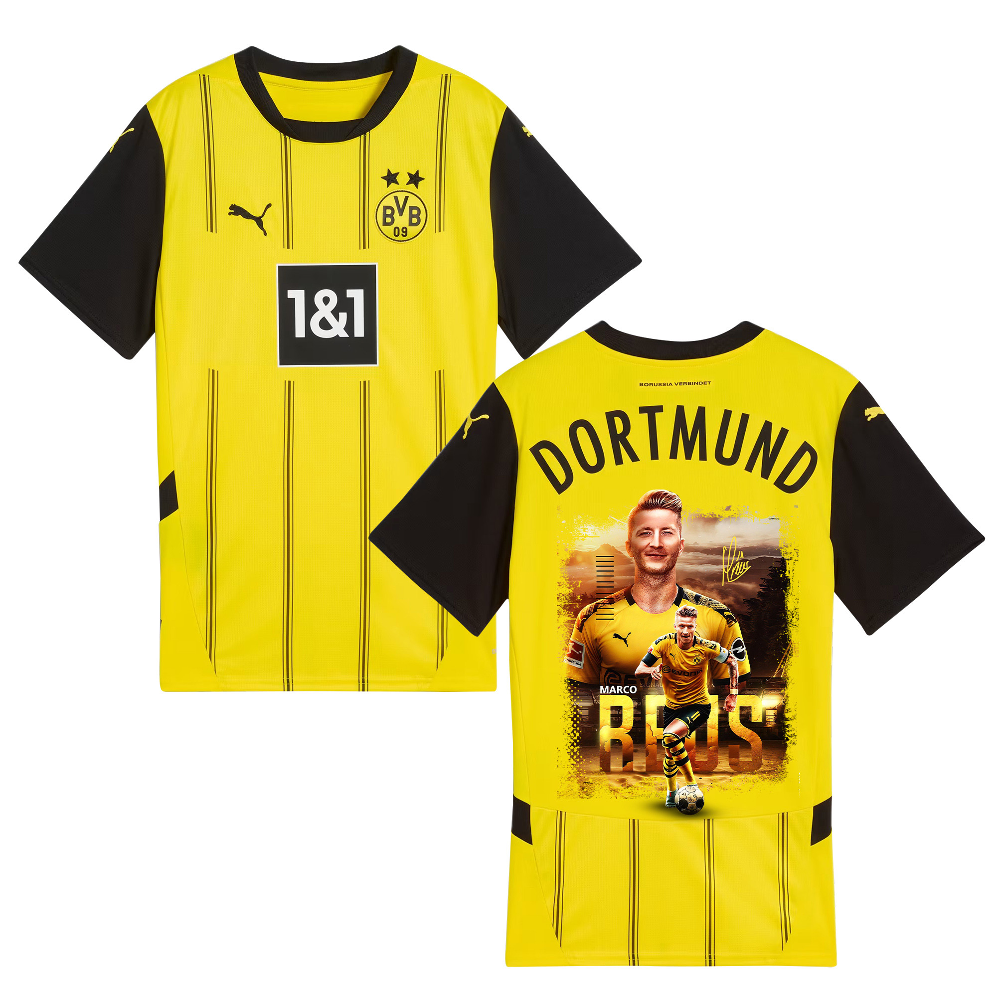 Marco Reus 11 Signed Collage Art Borussia Dortmund 2024/25 Home Jersey Autographed – Men, Yellow