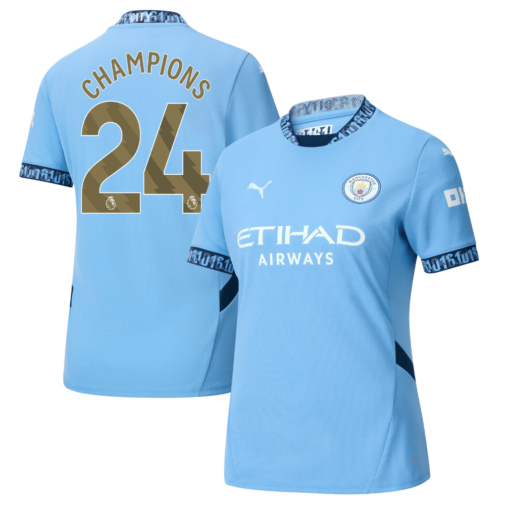 Manchester City 2024/25 With CHAMPIONS 24 Home Women Jersey – Light Blue