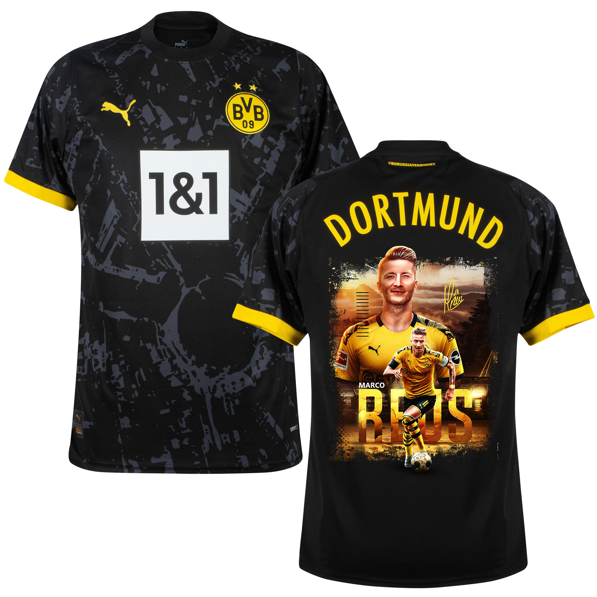 Marco Reus 11 Signed Collage Art Borussia Dortmund 2023/24 Away Jersey Autographed – Men, Black