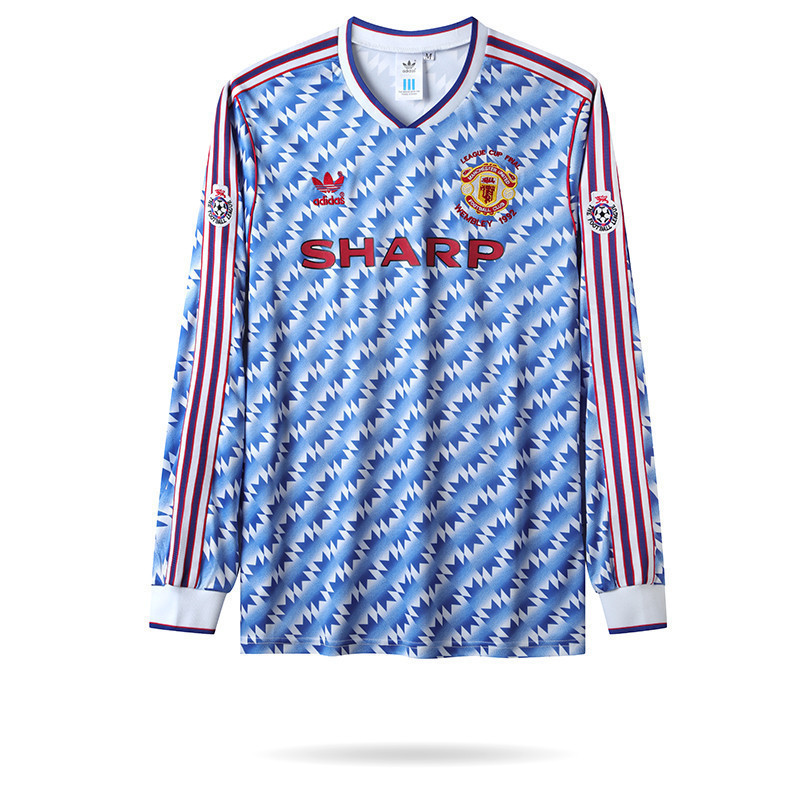 Manchester United 1992 League Cup Final Away Men Retro Jersey – Long Sleeve