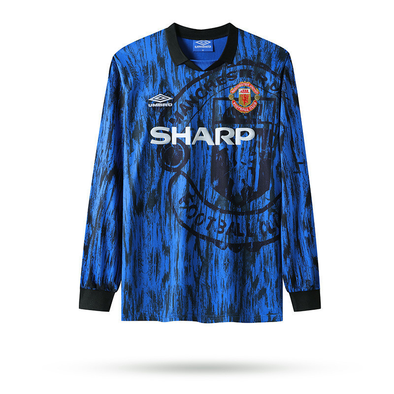 Manchester United 1992-1993 Away Men Retro Jersey – Long Sleeve, Blue