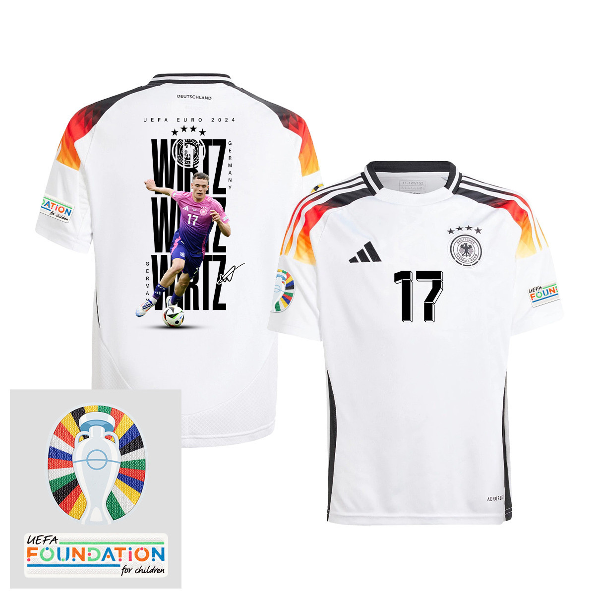 Florian Wirtz 17 Germany 2024/25 YOUTH Home Jersey Player's Moment – UEFA Foundation Patch