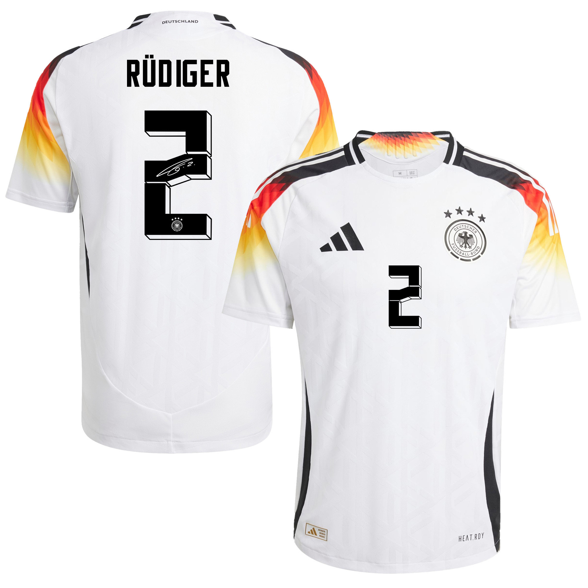 Antonio Rdiger 2 Signed Germany National Team 2024/25 Home Jersey Autographed – Men