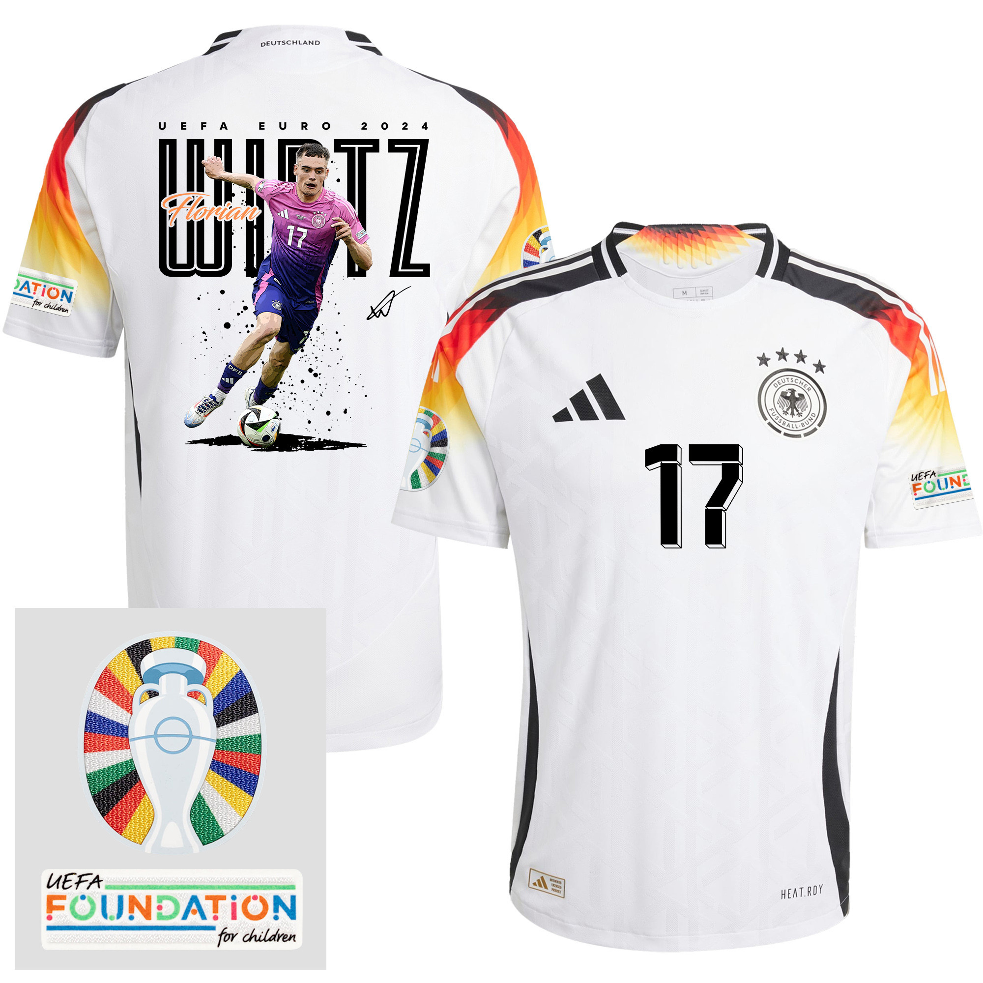 Florian Wirtz 17 Pacey Player Of Germany 2024/25 Men Home Jersey – UEFA Foundation Patch