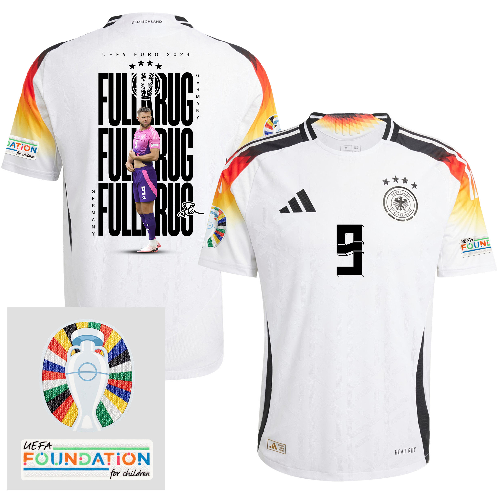 Niclas Fllkrug 9 Germany 2024/25 Home Jersey Player's Moment – UEFA Foundation Patch, Men