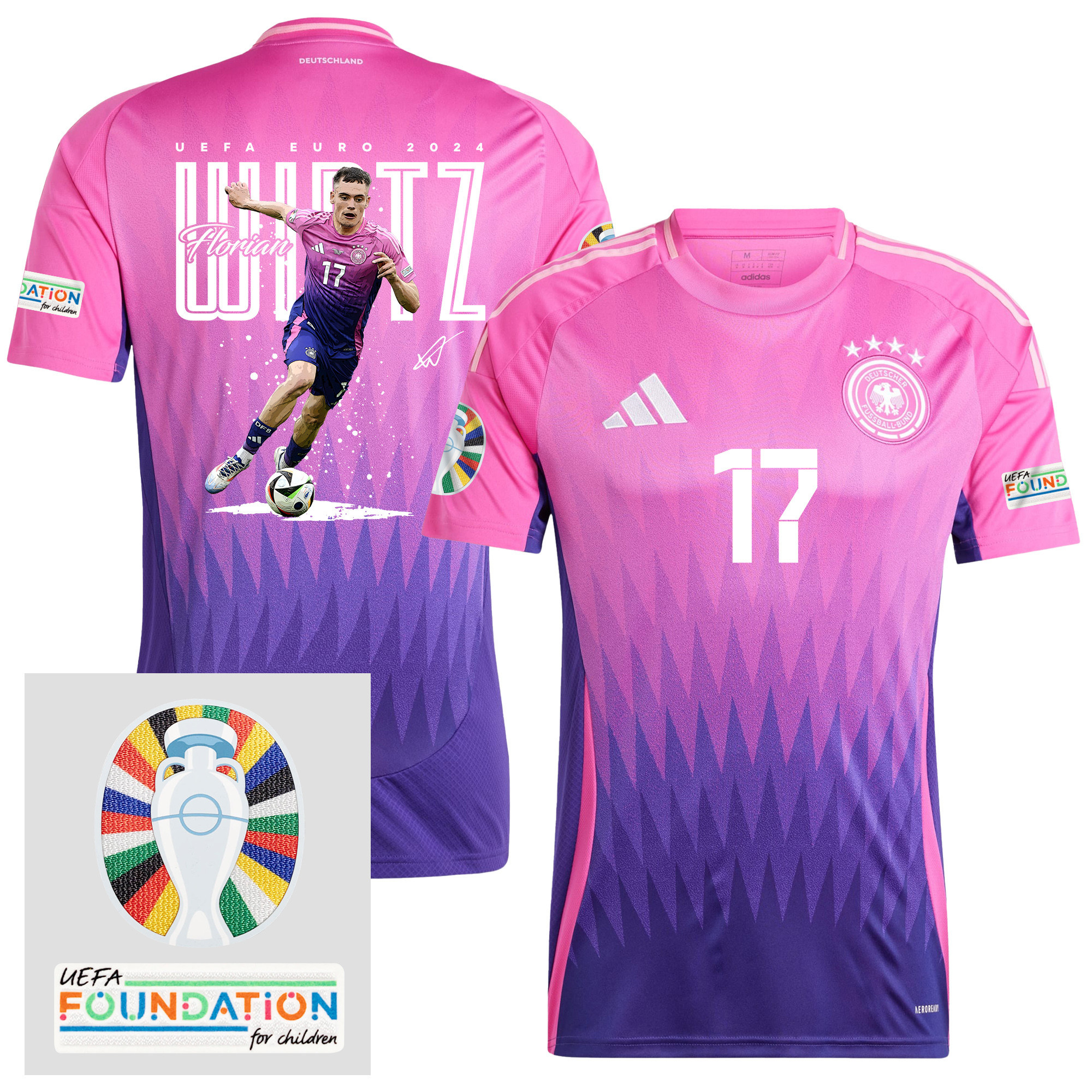 Florian Wirtz 17 Pacey Player Of Germany 2024/25 Men Away Jersey – UEFA Foundation Patch