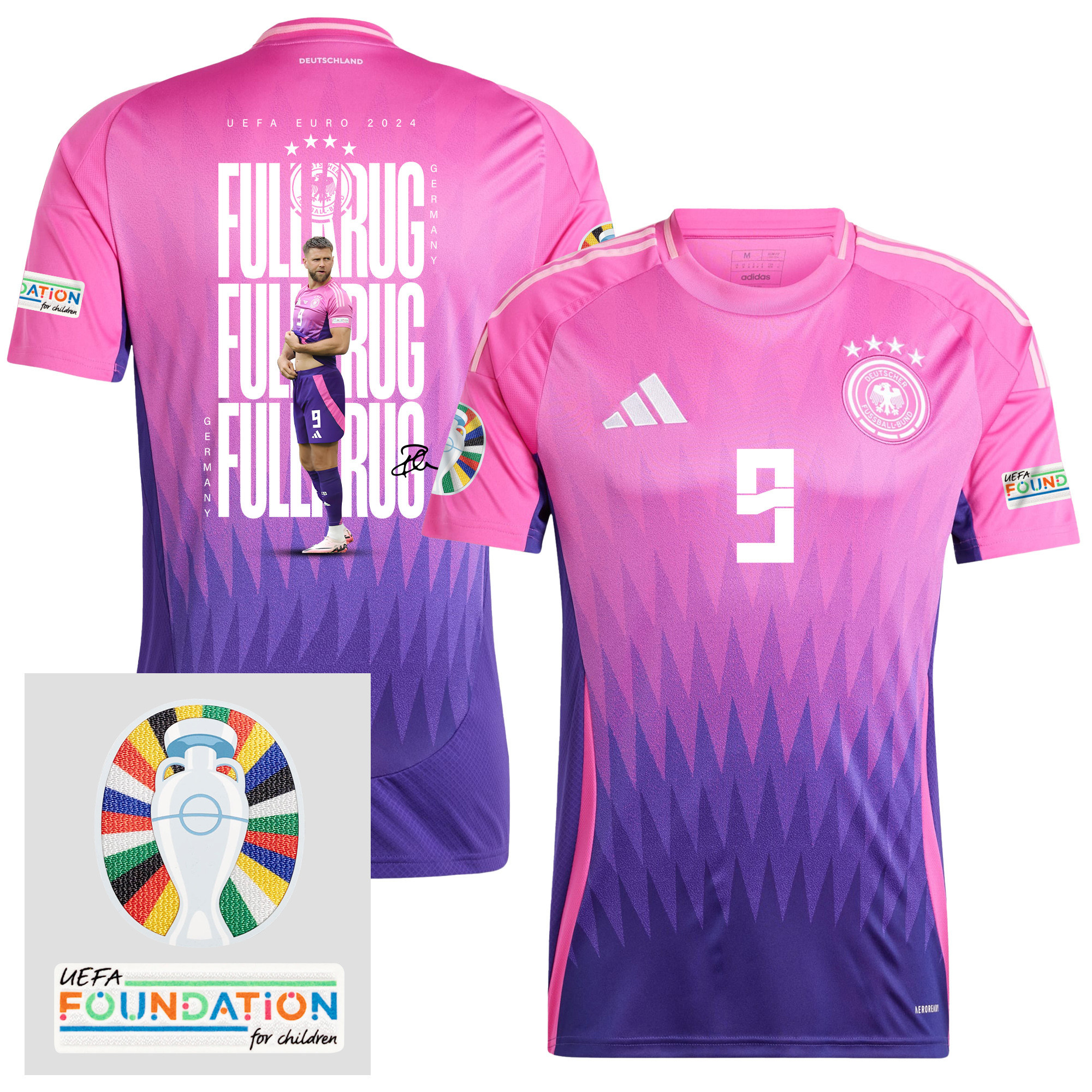 Niclas Fllkrug 9 Germany 2024/25 Away Jersey Player's Moment – UEFA Foundation Patch, Men