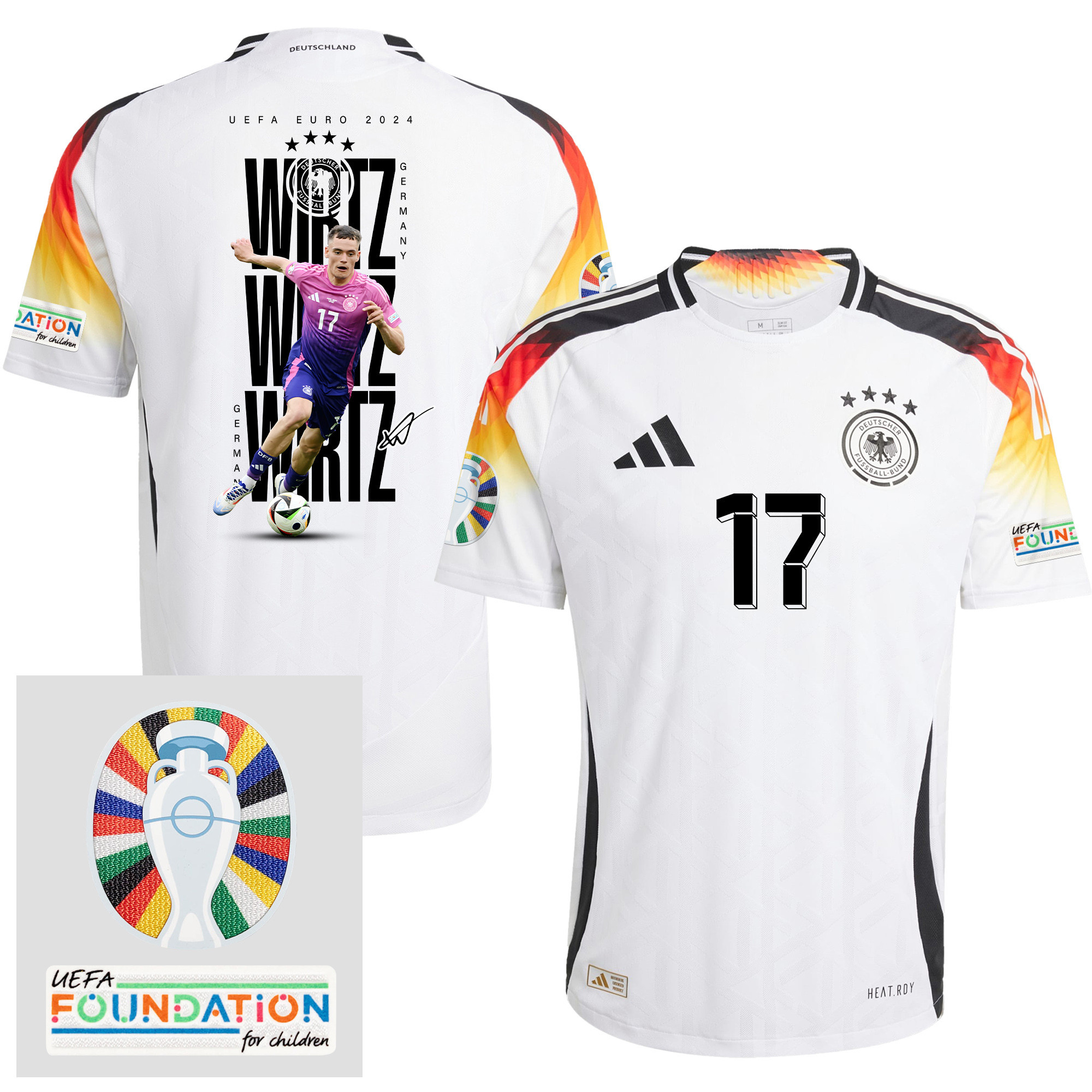 Florian Wirtz 17 Germany 2024/25 Home Jersey Player's Moment – UEFA Foundation Patch, Men