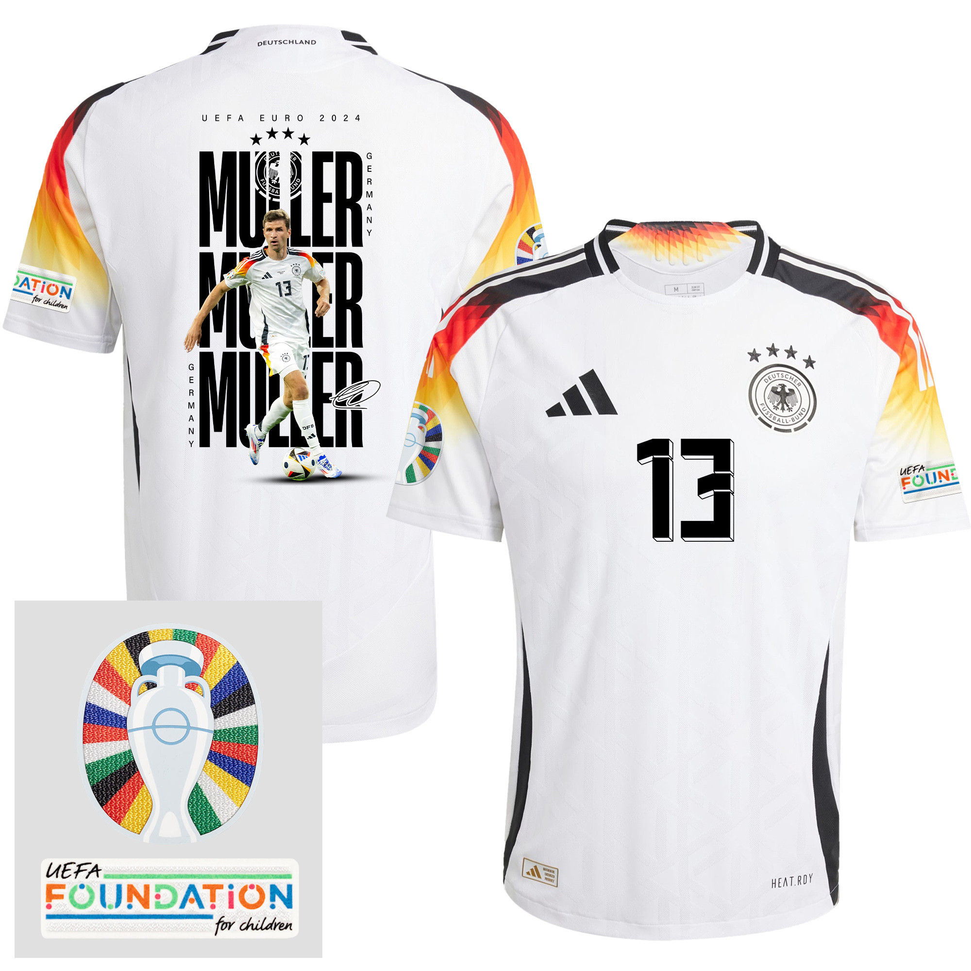 Thomas Mller 13 Germany 2024/25 Home Jersey Player's Moment – UEFA Foundation Patch, Men
