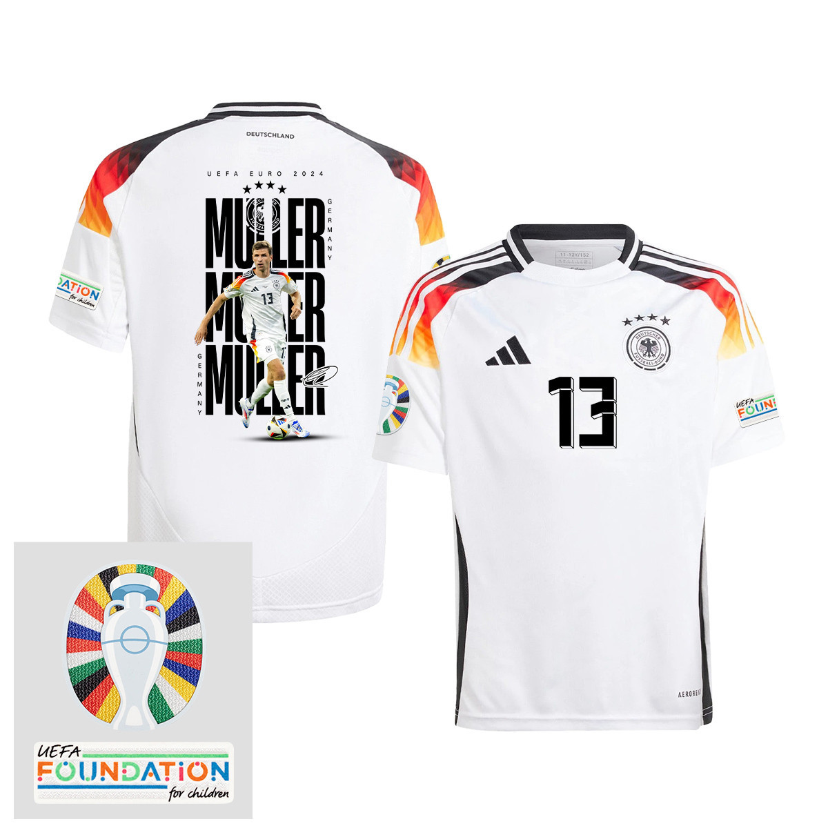 Thomas Mller 13 Germany 2024/25 YOUTH Home Jersey Player's Moment – UEFA Foundation Patch