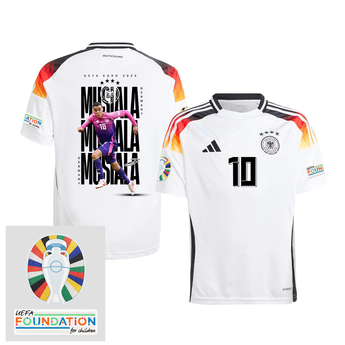 Jamal Musiala 10 Germany 2024/25 YOUTH Home Jersey Player's Moment – UEFA Foundation Patch