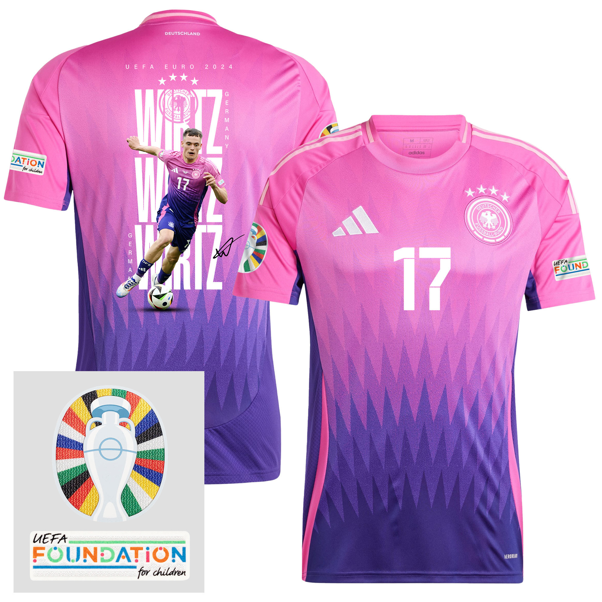 Florian Wirtz 17 Germany 2024/25 Away Jersey Player's Moment – UEFA Foundation Patch, Men