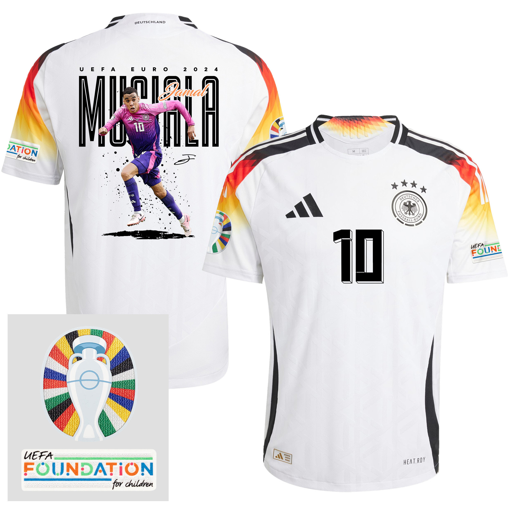 Jamal Musiala 10 The Best Attacking Player Germany 2024/25 Men Home Jersey – UEFA Foundation Patch