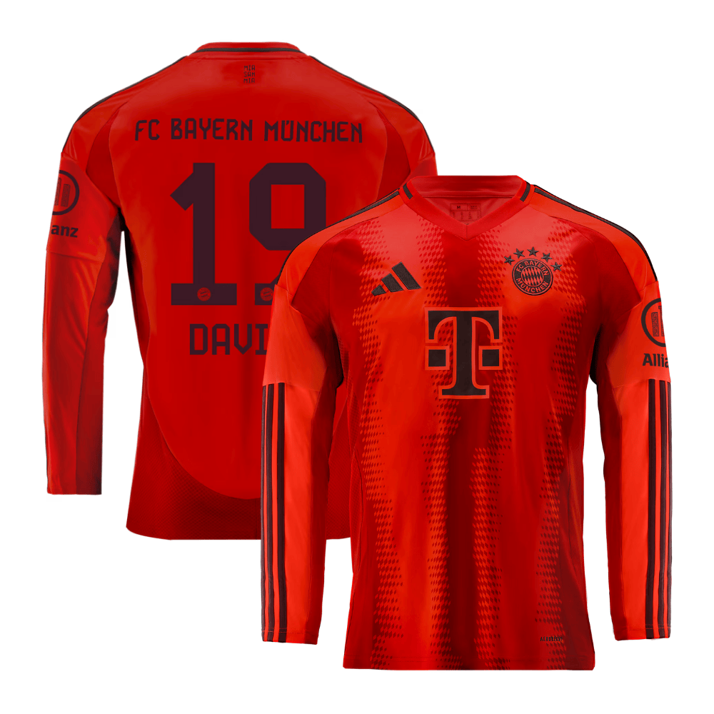Alphonso Davies 19 Bayern Munich 2024/25 Home Long Sleeve Men Jersey – Red