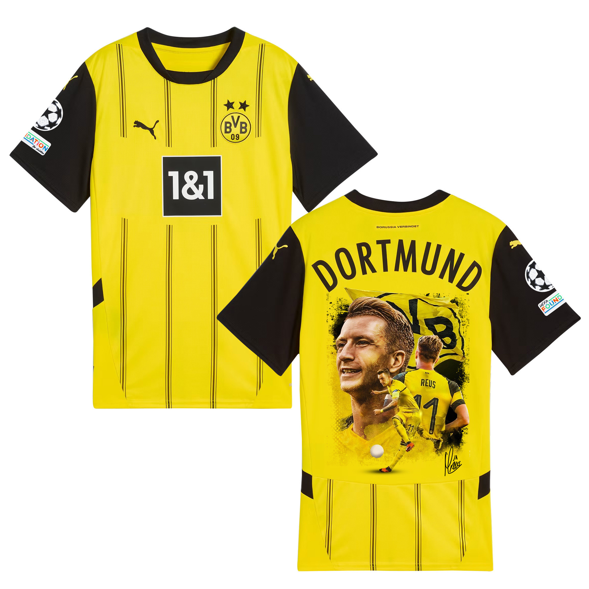 Marco Reus 11 Borussia Dortmund 2024/25 UEFA Patch Home Jersey – Idea Print Graphic V3