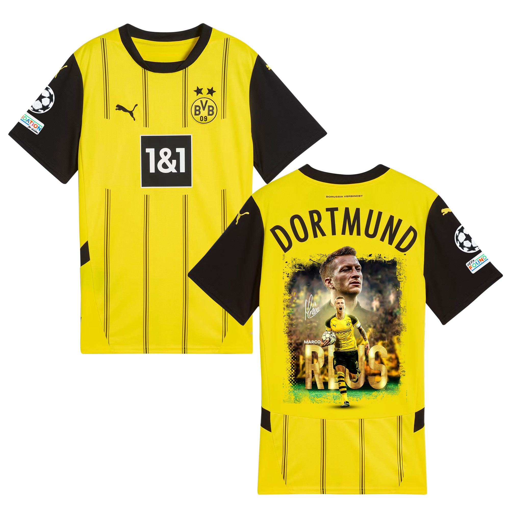 Marco Reus 11 Borussia Dortmund 2024/25 UEFA Patch Home Jersey – Idea Print Graphic V5