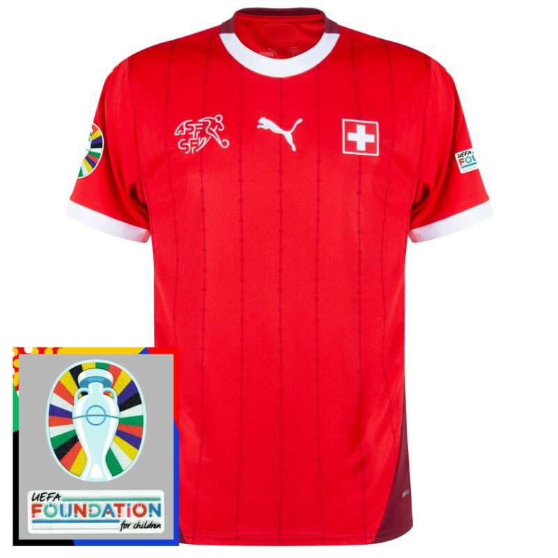 Switzerland 2024-2025 Home Jersey w. Euro 2024 Foundation Patch Badge – Men Red