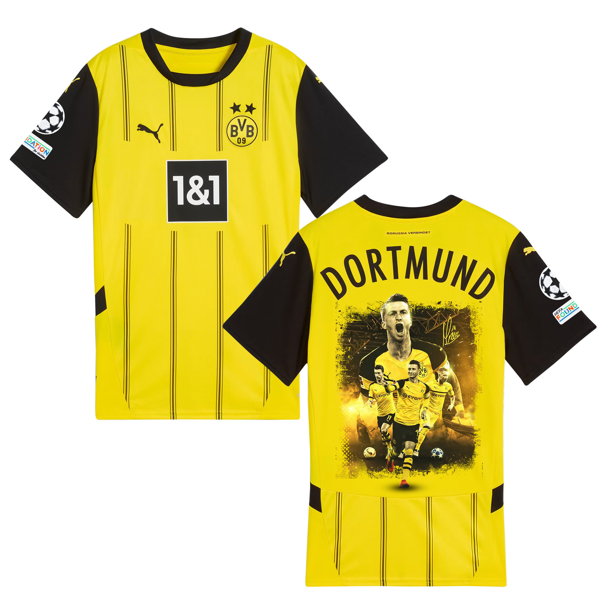 Marco Reus 11 Borussia Dortmund 2024/25 UEFA Patch Home Jersey – Idea Print Graphic V1