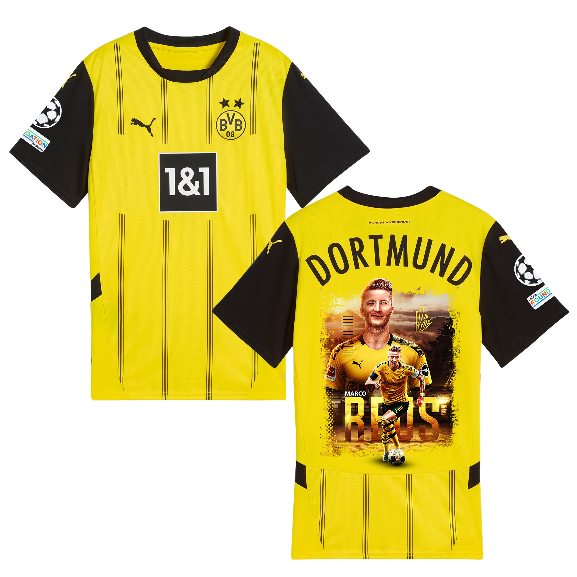 Marco Reus 11 Borussia Dortmund 2024/25 UEFA Patch Home Jersey – Idea Print Graphic V4