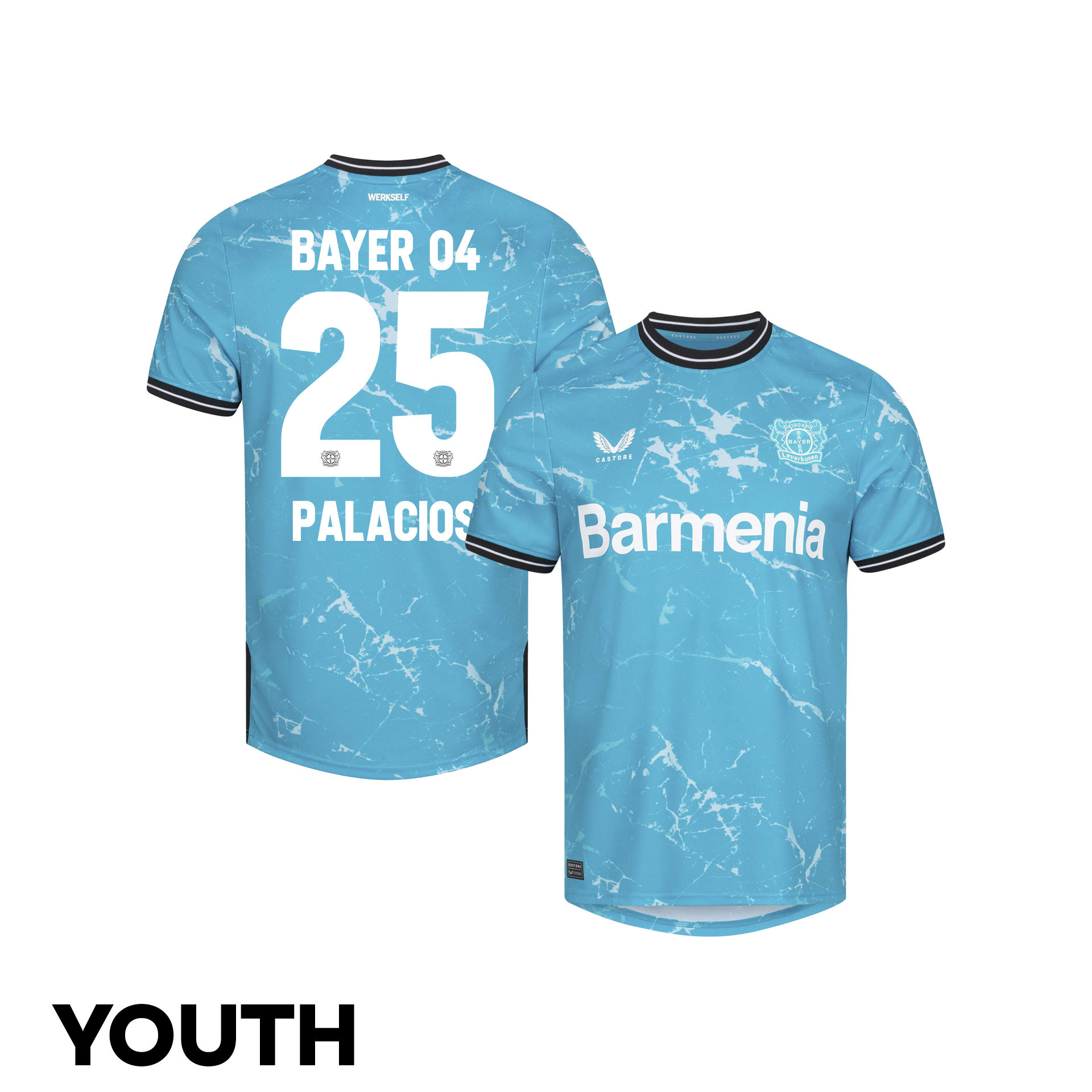 Exequiel Palacios 25 Bayer 04 Leverkusen 2023/24 Youth Alternate Jersey – Blue