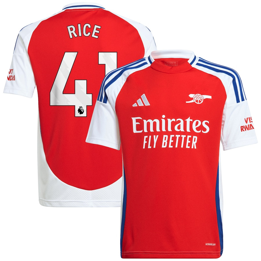 Declan Rice 41 Arsenal 2024/25 Home YOUTH Jersey – Red