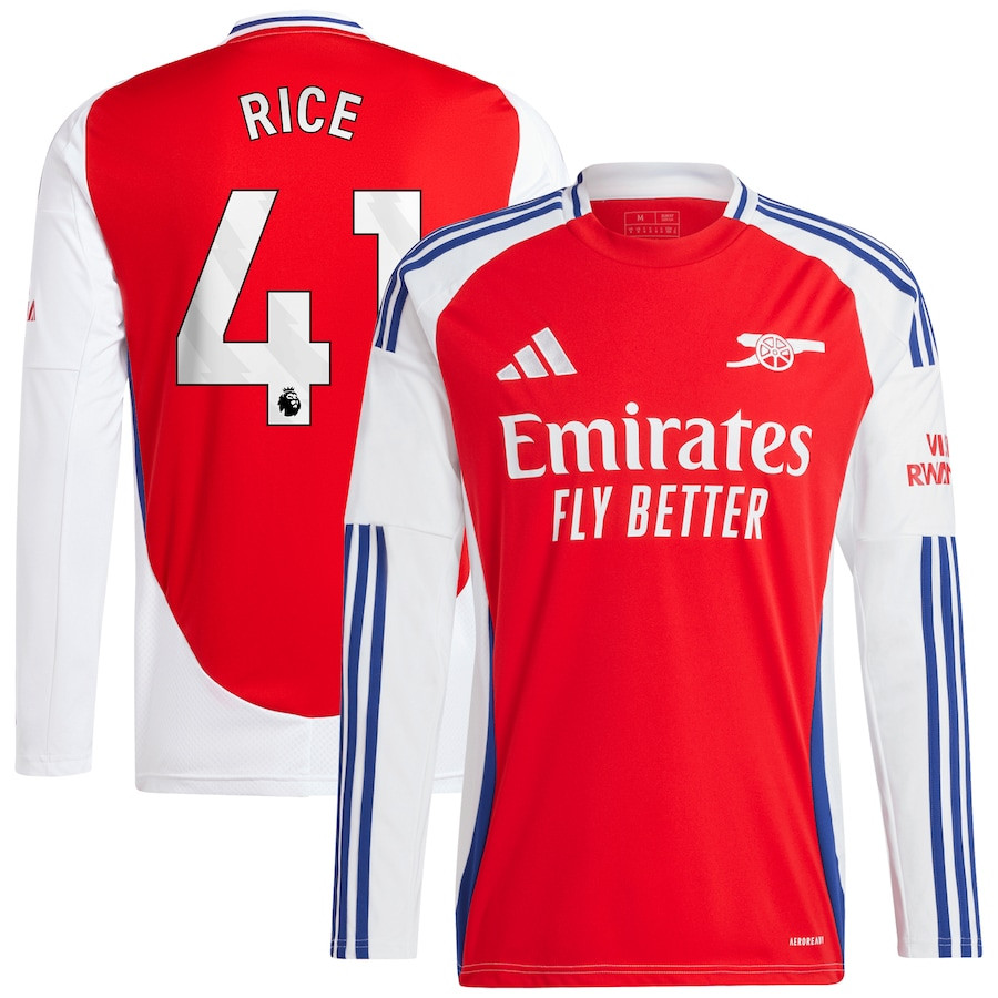 Declan Rice 41 Arsenal 2024/25 Home Long Sleeve Men Jersey – Red