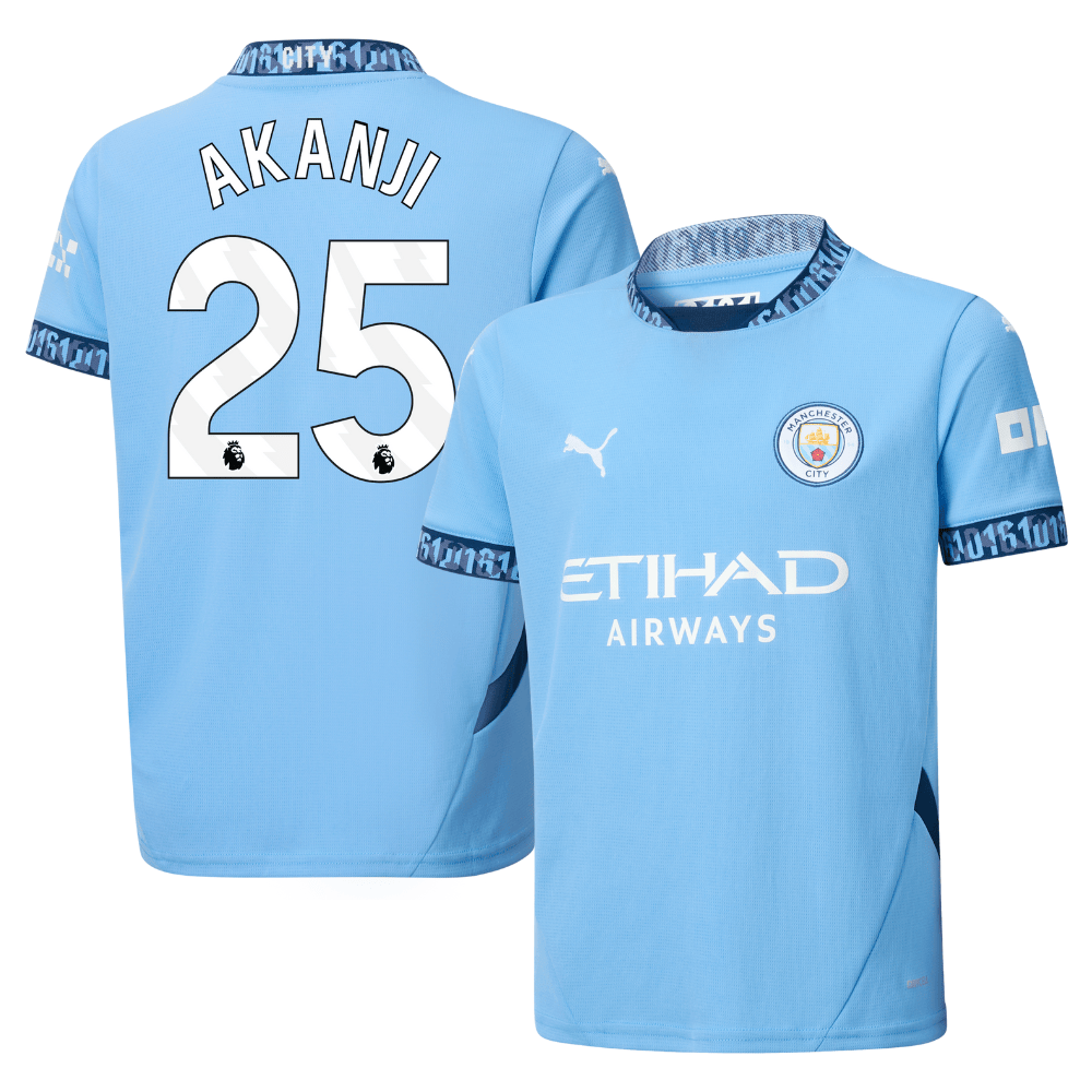 Manuel Akanji 25 Manchester City 2024/25 Home YOUTH Jersey – Light Blue