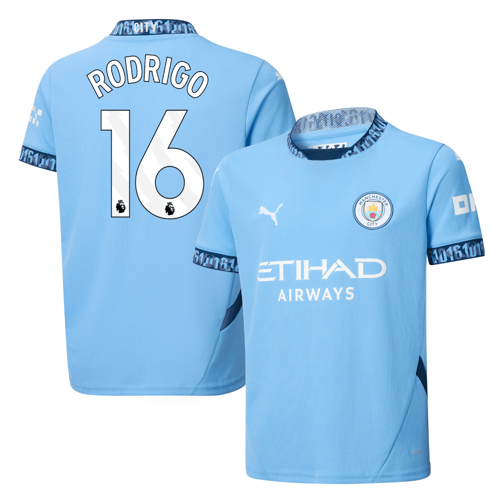Rodrigo 16 Manchester City 2024/25 Home YOUTH Jersey – Light Blue