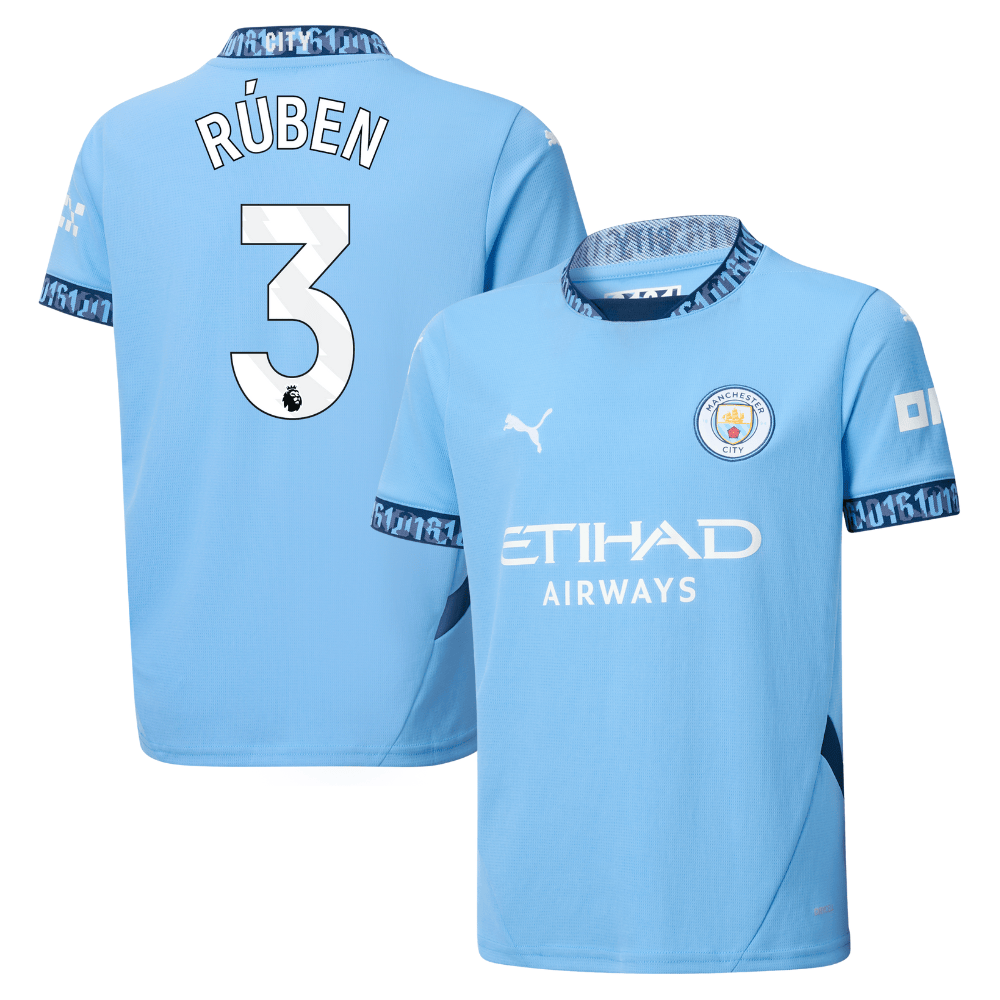 Rben Dias 3 Manchester City 2024/25 Home YOUTH Jersey – Light Blue