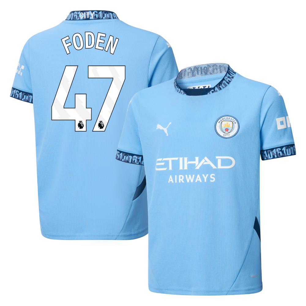 Phil Foden 47 Manchester City 2024/25 Home YOUTH Jersey – Light Blue
