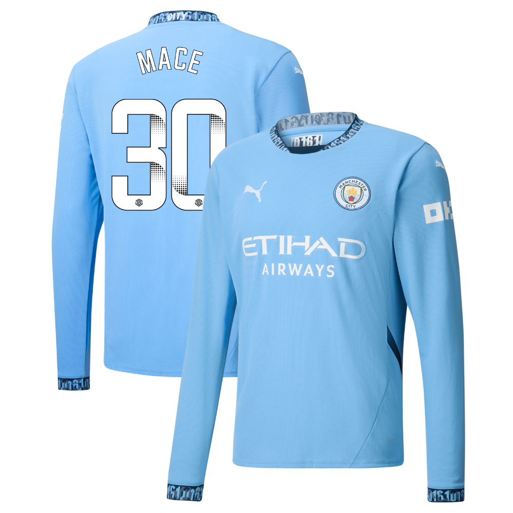Ruby Mace 30 Manchester City 2024/25 Women's Team Home Long Sleeve Men Jersey – Light Blue