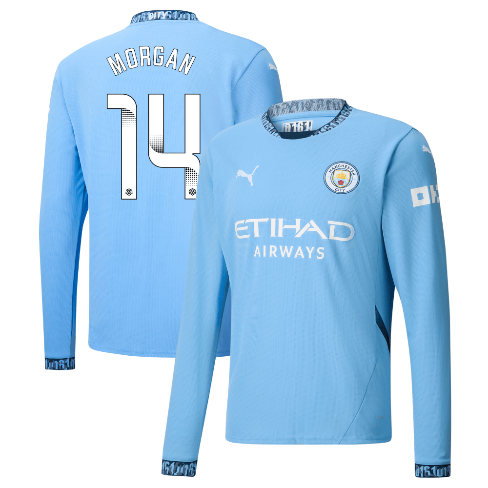 Esme Morgan 14 Manchester City 2024/25 Women's Team Home Long Sleeve Men Jersey – Light Blue