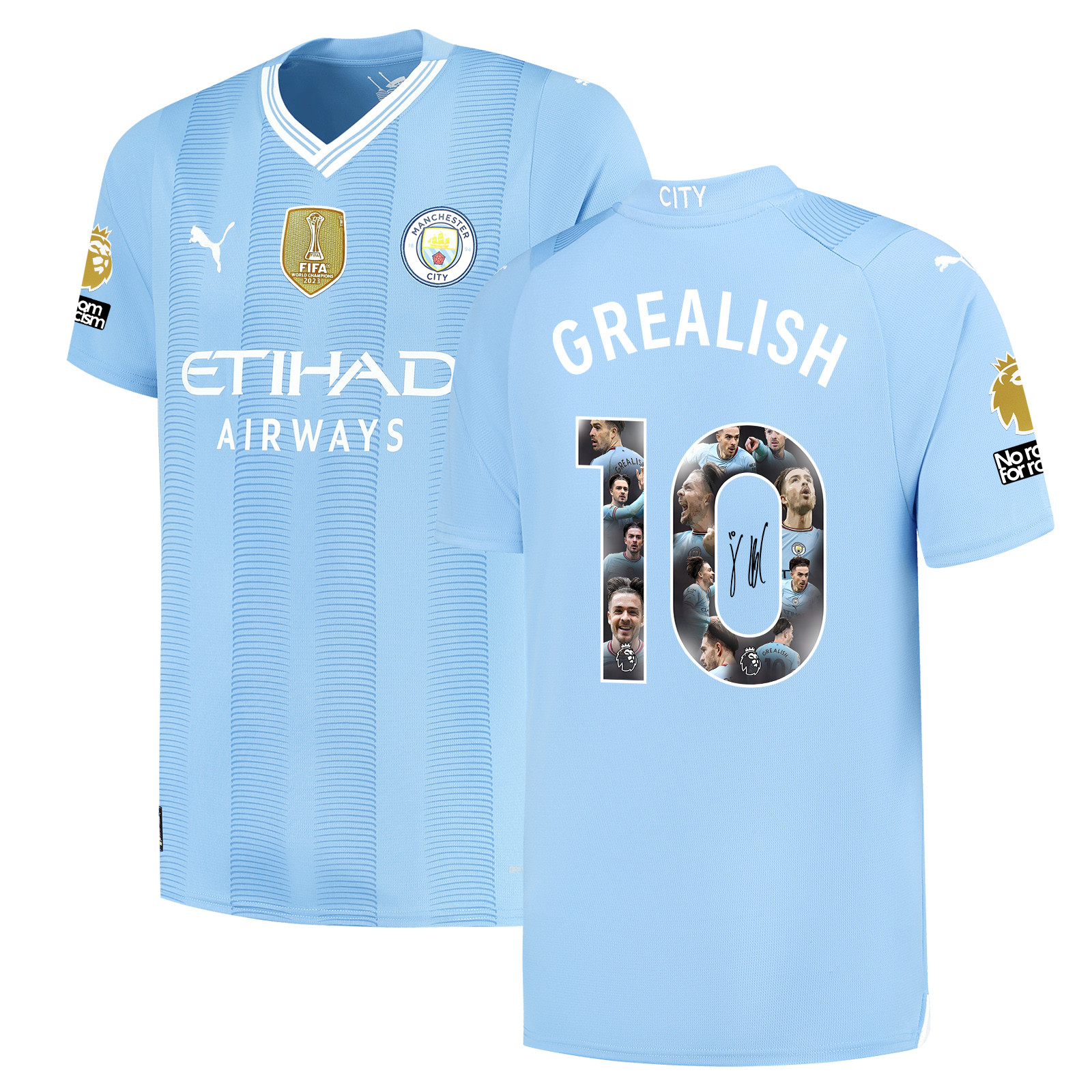 Jack Grealish 10 Signed Best Scenes Manchester City 2023/24 Home Jersey Autographed – Light Blue