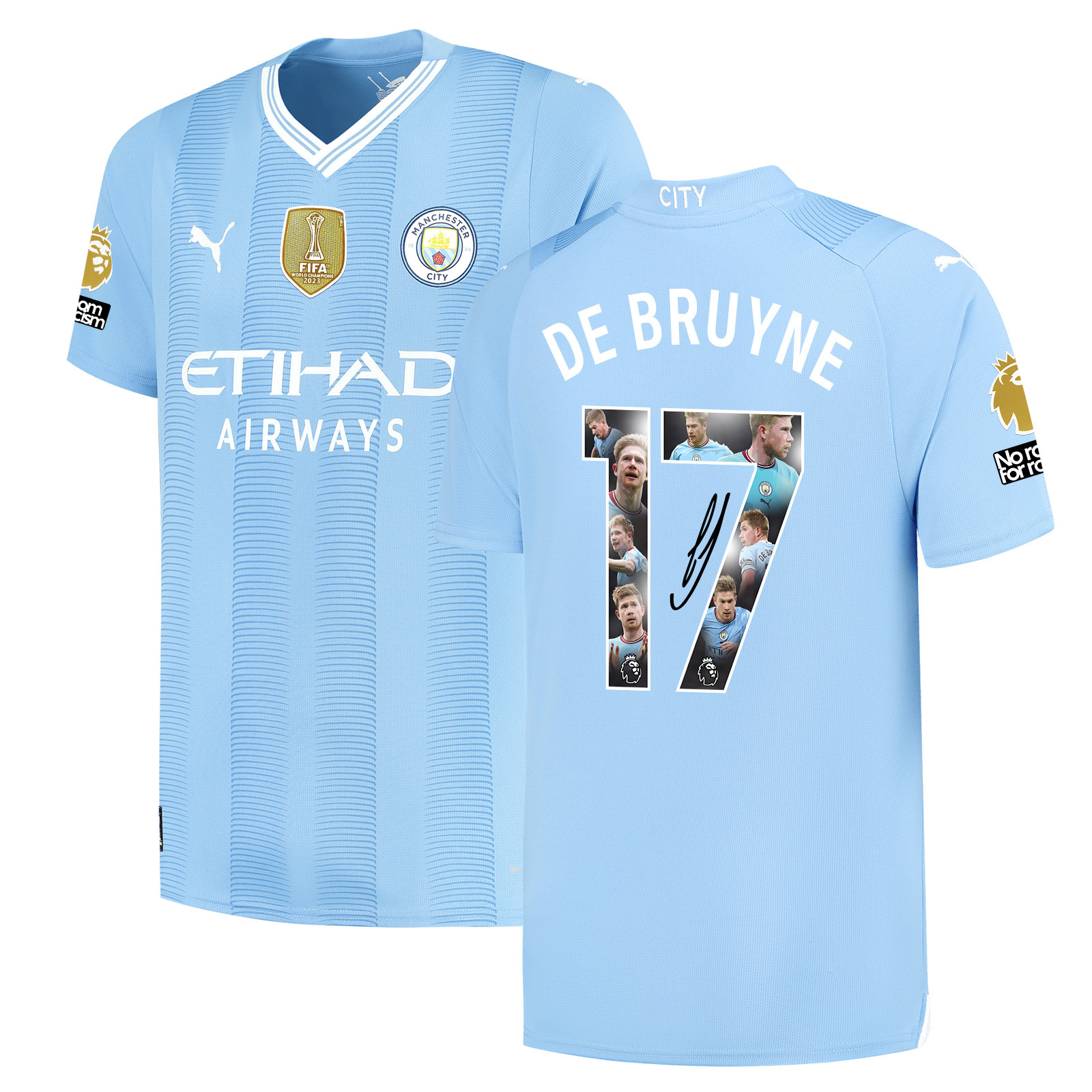 Kevin De Bruyne 17 Signed Best Scenes Manchester City 2023/24 Home Jersey Autographed – Light Blue