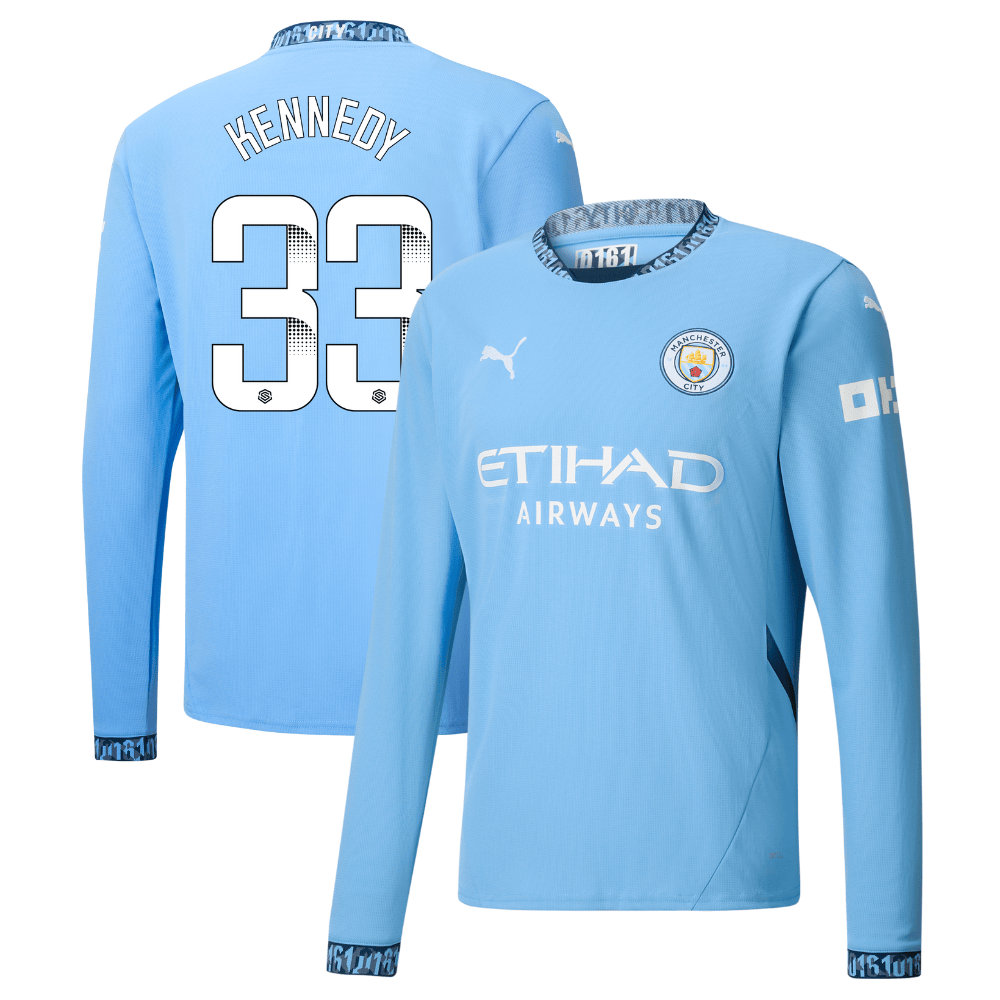 Alanna Kennedy 33 Manchester City 2024/25 Women's Team Home Long Sleeve Men Jersey – Light Blue