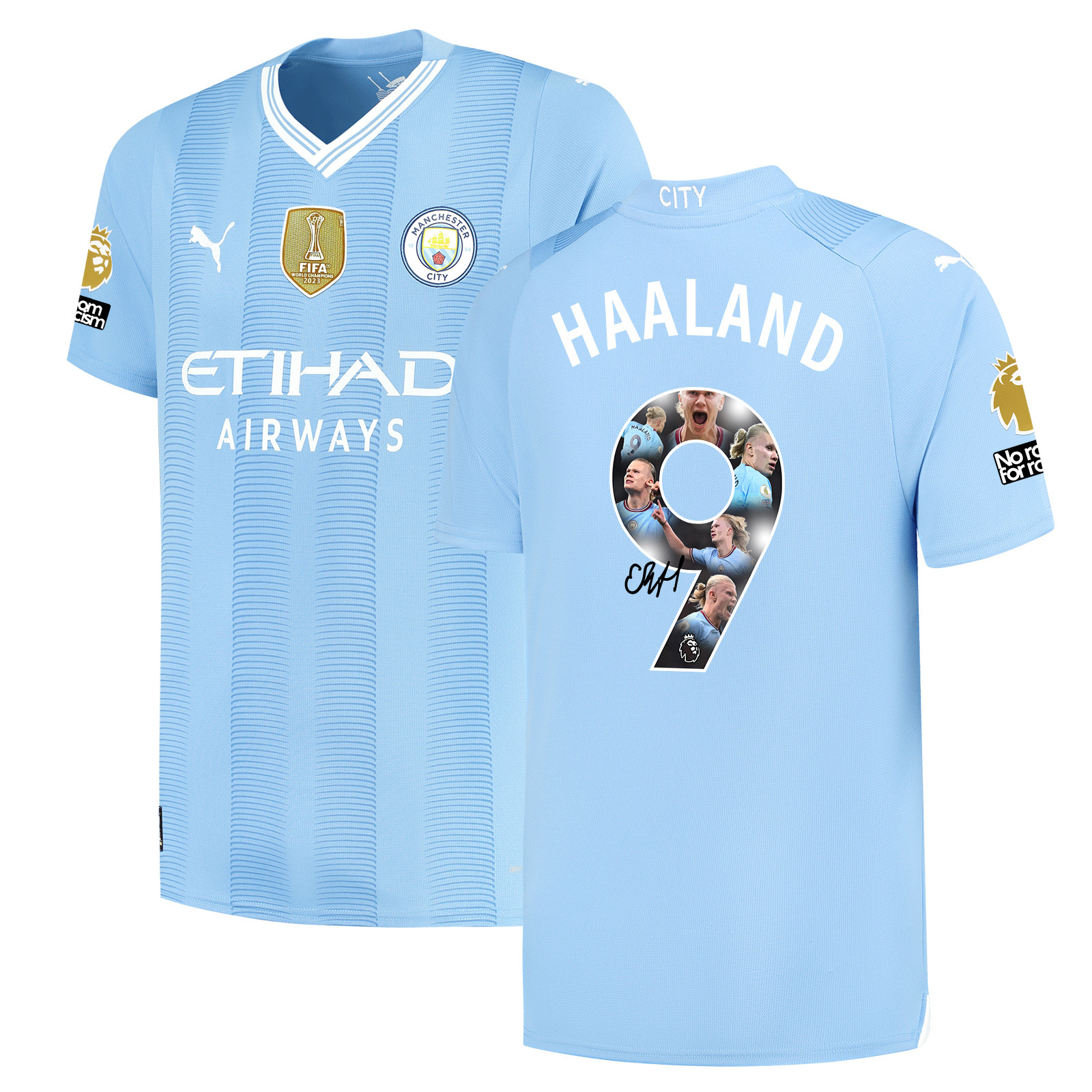 Erling Haaland 9 Signed Best Scenes Manchester City 2023/24 Home Jersey Autographed – Light Blue