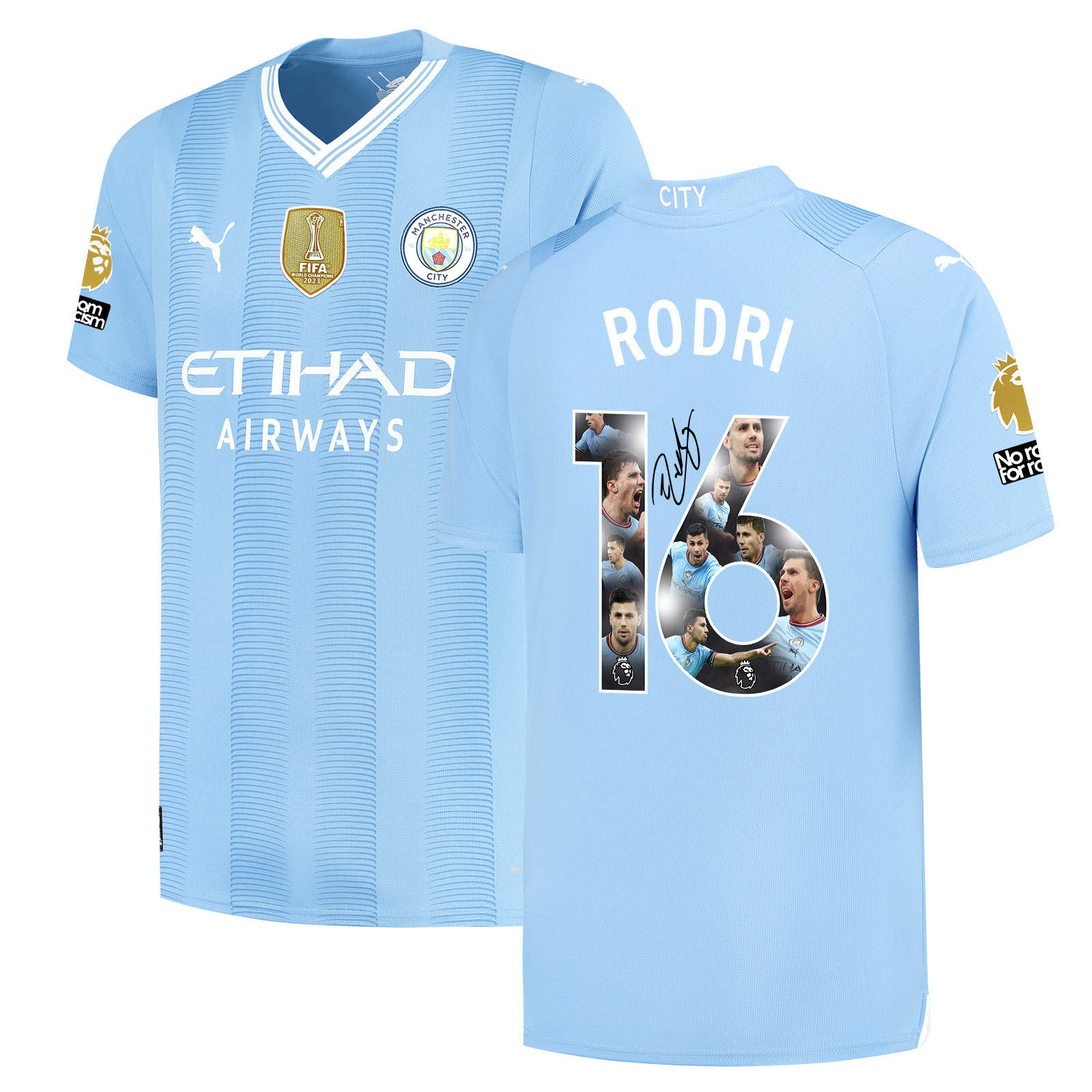 Rodri 16 Signed Best Scenes Manchester City 2023/24 Home Jersey Autographed – Light Blue