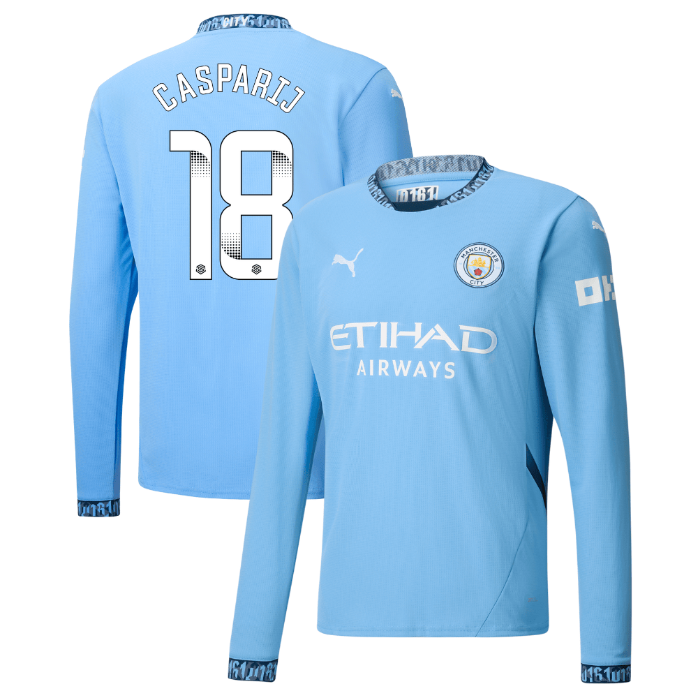 Kerstin Casparij 18 Manchester City 2024/25 Women's Team Home Long Sleeve Men Jersey – Light Blue